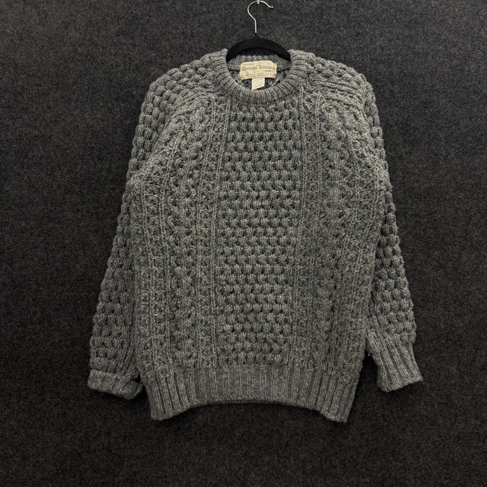 Donegal Knitwear Vintage Wool Cable Knit Sweater Gray Handloomed Ireland 36